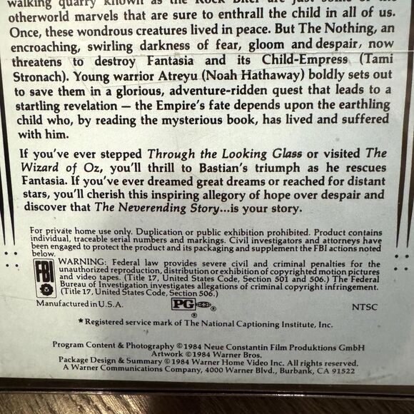 Vintage 1984 The NeverEnding Story Betamax Beta Hi-Fi Tape Warner Home Video - Picture 4 of 13